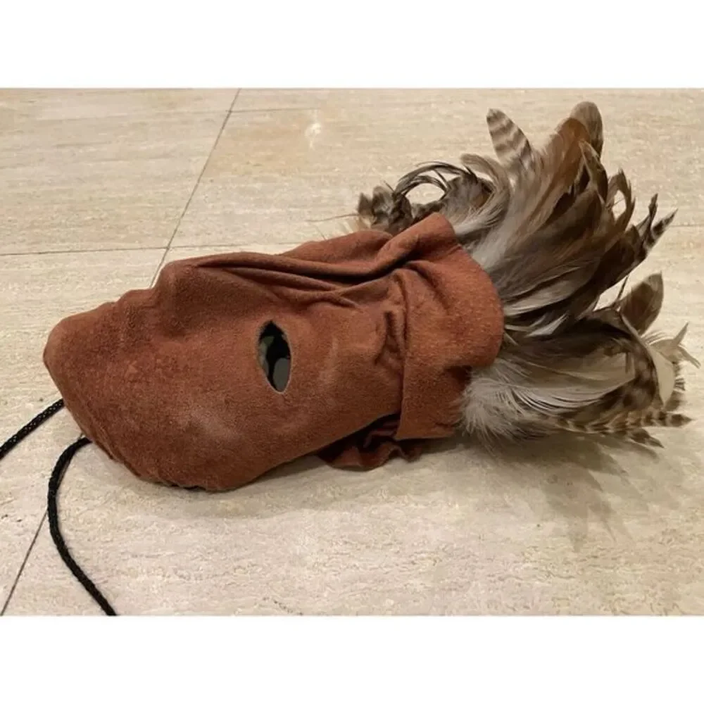 UNIQUE HANDMADE VINTAGE Suede LEATHER/FEATHER MASK‎